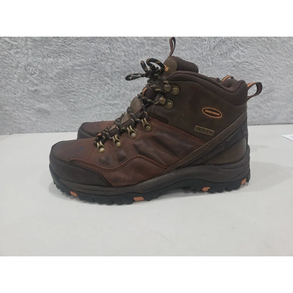 Skechers Traven Waterproof Hiking Boots, Brown Leather, Men's Sz 10